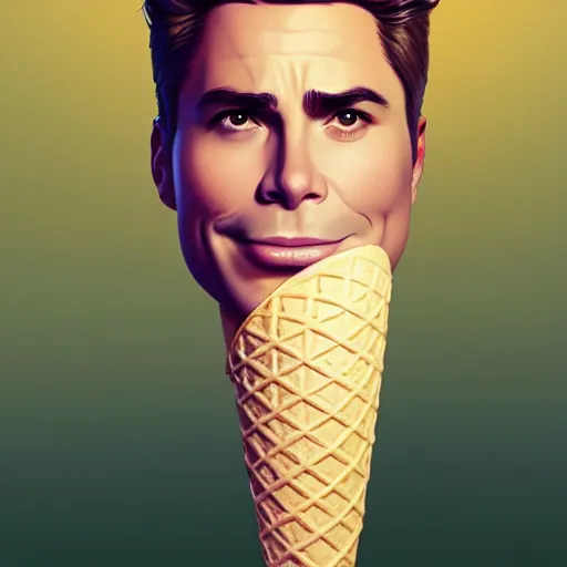 Image similar to full body anthropomorphic ice cream cone resembling rob lowe!, charlie bowater, artgerm, ilya kuvshinov, krenz cushart, ruan jia, realism, ultra detailed, 8 k resolution