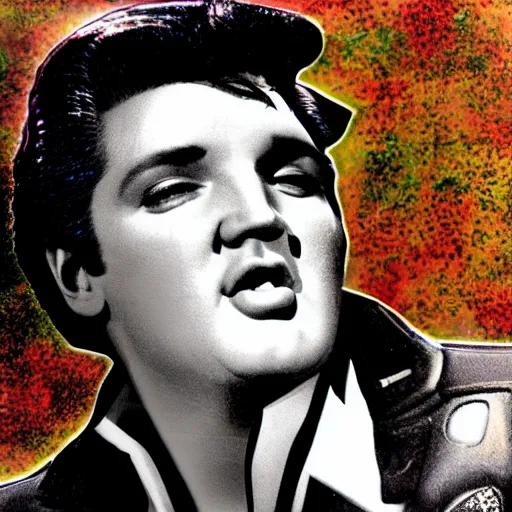 Prompt: elvis presley collage, in the style of jose gurvich