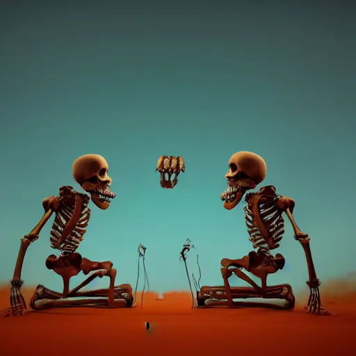 Image similar to A profile of two skeletons facing each other by Simon Stalenhag, Trending on Artstation, Octane Render, 8K