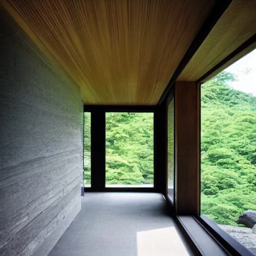 Prompt: “extravagant luxury mountain home, in Karuizawa, by Tadao Ando, modern rustic, stone, zen, summer rain, mist”