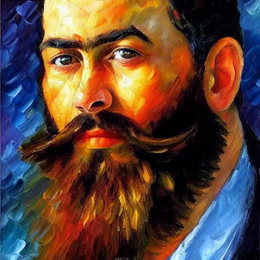 Prompt: a portrait of a bearded man by leonid afremov, thomas kinkade, frida kahlo