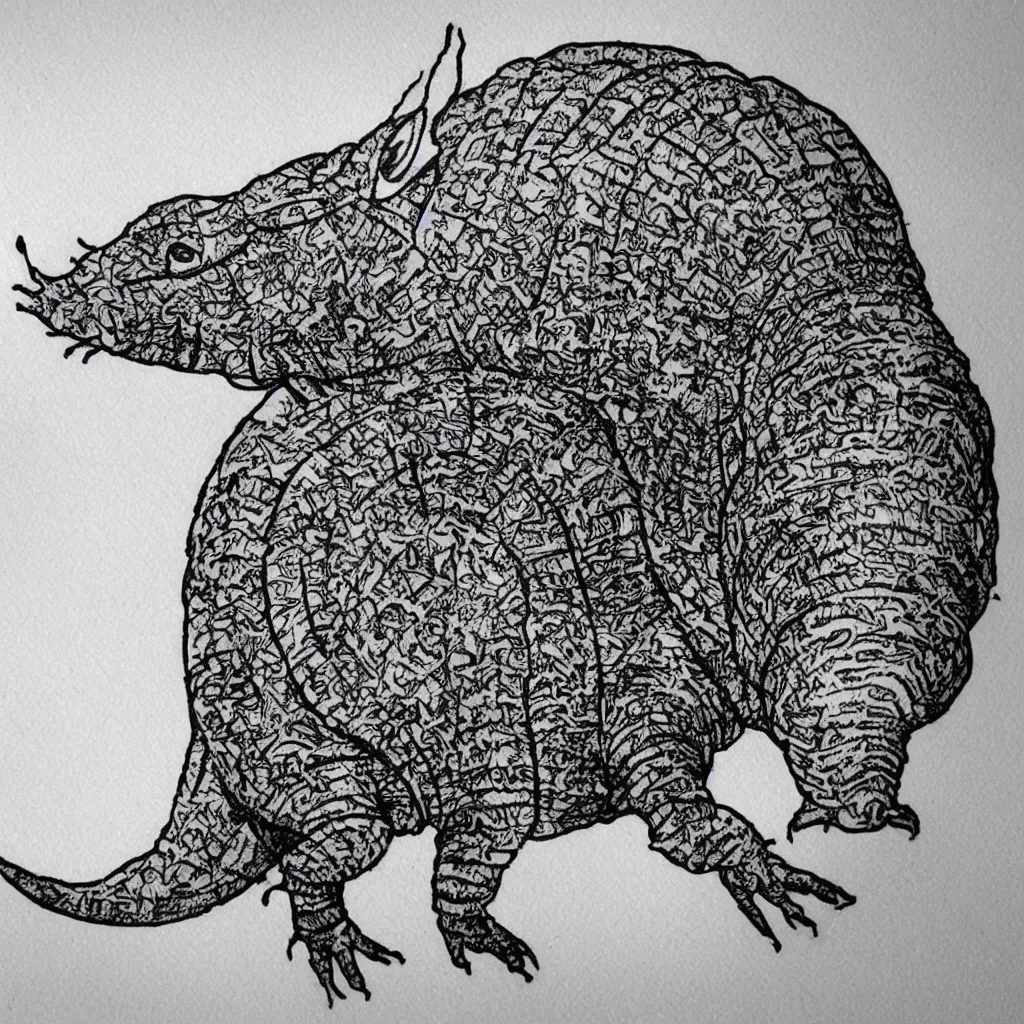 Image similar to A tatoo stencil of an armadillo using tattoo machine