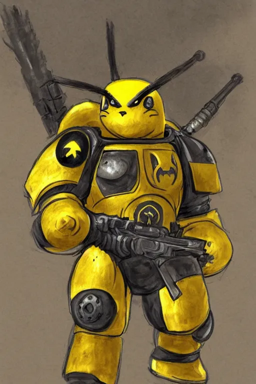 Image similar to portrait of pikachu as an imperial fists space marine, 4 0 k, concept art by wayne reynolds