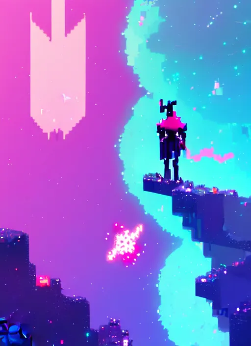 Image similar to a person upspiraling to the sparkles of crystal, diamond and rose quartz, going into dark infinity, beautiful high quality art in hyper light drifter style, trending on artstation