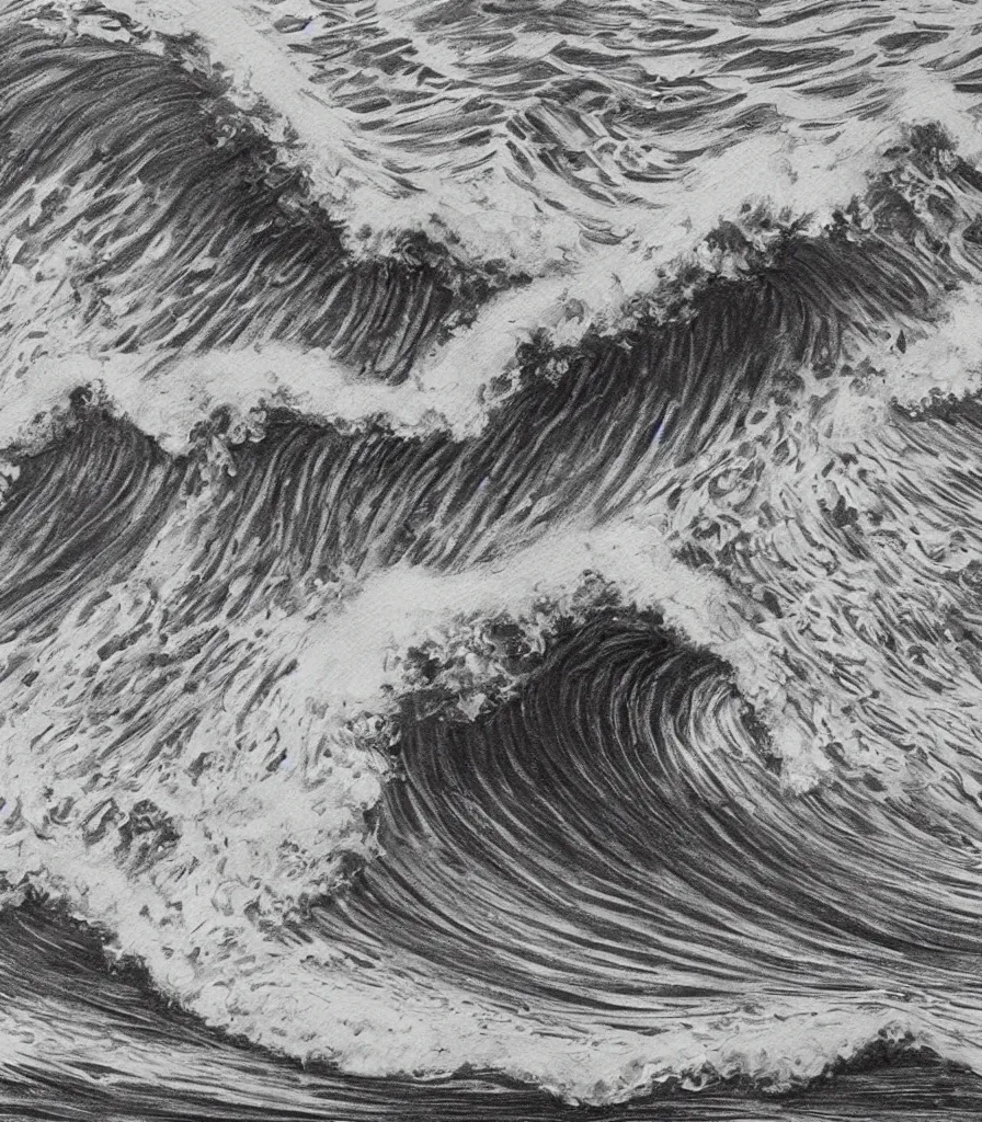 Image similar to a magnificent painting of beautiful hawaiian waves, line art!, charcoal sketch, dark strokes, high detail, simple style, golden acrylic highlights