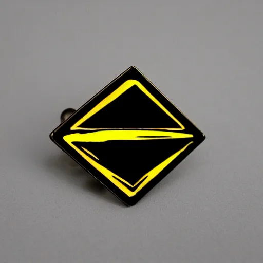 Image similar to a diamond enamel pin of a retro minimalistic flame fire warning label, smooth curves