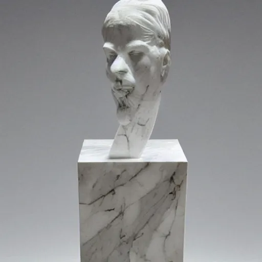 Image similar to A print. A rip in spacetime. Did this device in his hand open a portal to another dimension or reality?! marble statue, gray by Frank Lloyd Wright unplanned, distorted