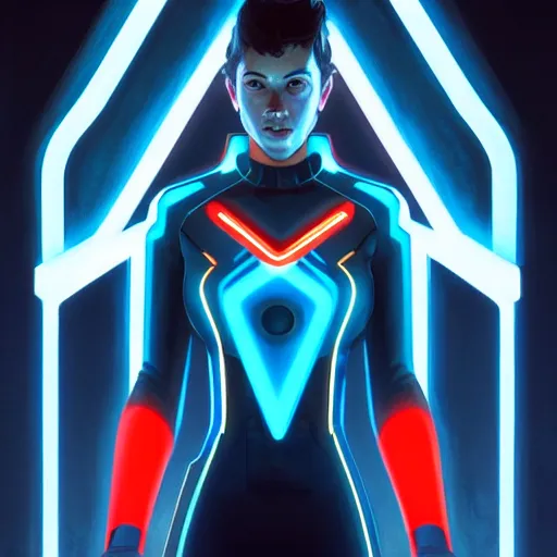 Prompt: tron, wearing a red polo shirt, a video game store setting, intricate, headshot, highly detailed, digital painting, artstation, concept art, sharp focus, cinematic lighting, illustration, art by artgerm and greg rutkowski, alphonse mucha, cgsociety, edward hopper