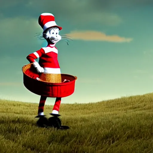 Prompt: jim carry as cat in the hat from the movie cat in the hat. still from movie, 4 k,