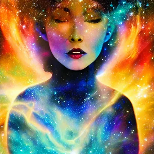 Image similar to a goddess made of a nebula