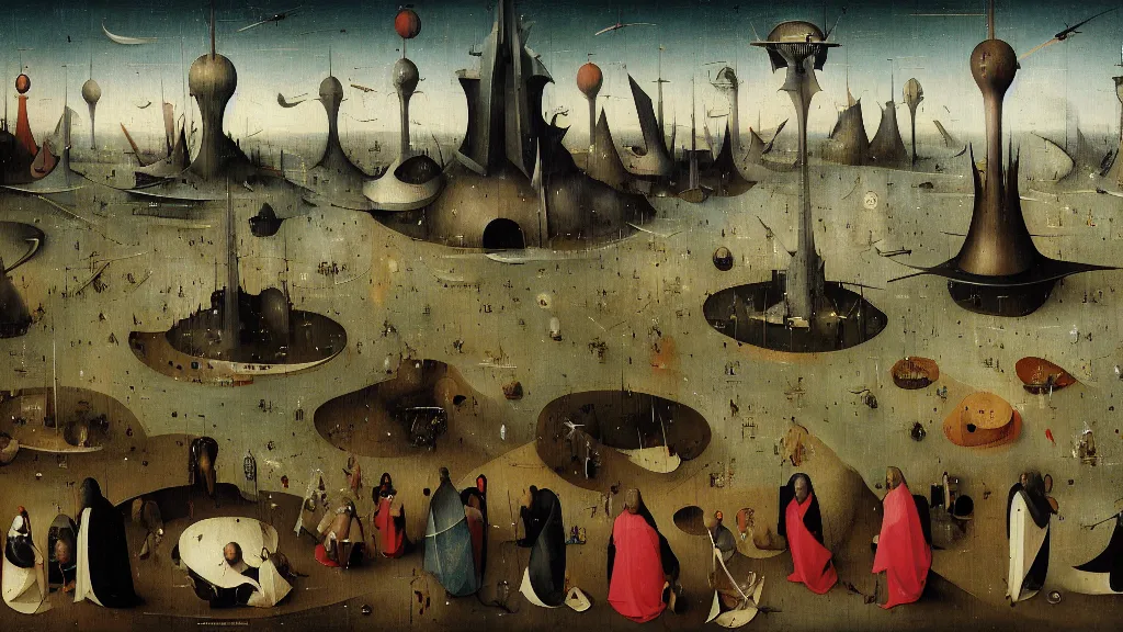 Prompt: a beautiful digital painting digital render of a futuristic spaceport. hieronymus bosch