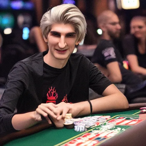 Image similar to really handsome gigachad xqc gambling : : realistic : : 1 dslr : : 1 - - quality 2