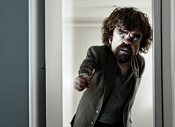 Prompt: peter dinklage looking out of a closet, movie still, from the new ringu movie, 8 k, realistic