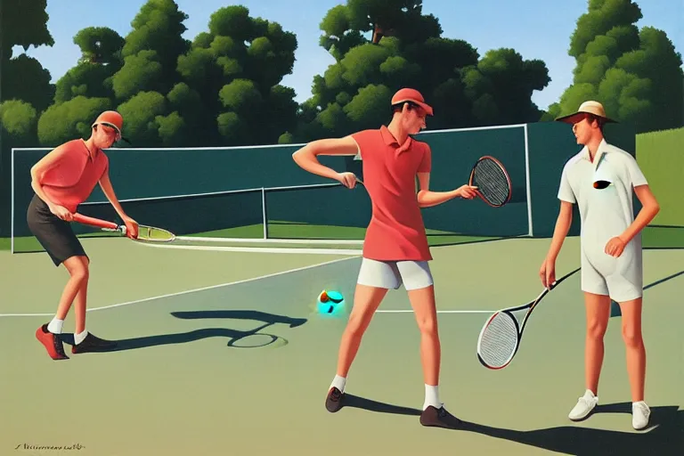 Image similar to two men playing tennis, summer afternoon, kenton nelson