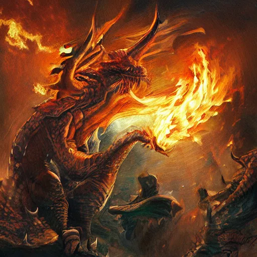 Image similar to ginger man in a discord t-shirt fights a fire breathing dragon in a room filled with dragon eggs, painted, by Johannes Voss, high fantasy