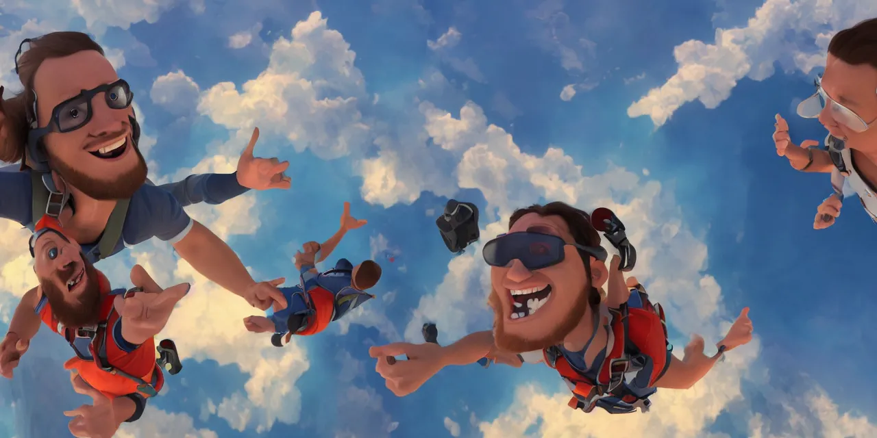 Prompt: Jesus taking a selfie while skydiving, pixar artstyle, hyperdetailed, artstation, accurate, octane render, 8k