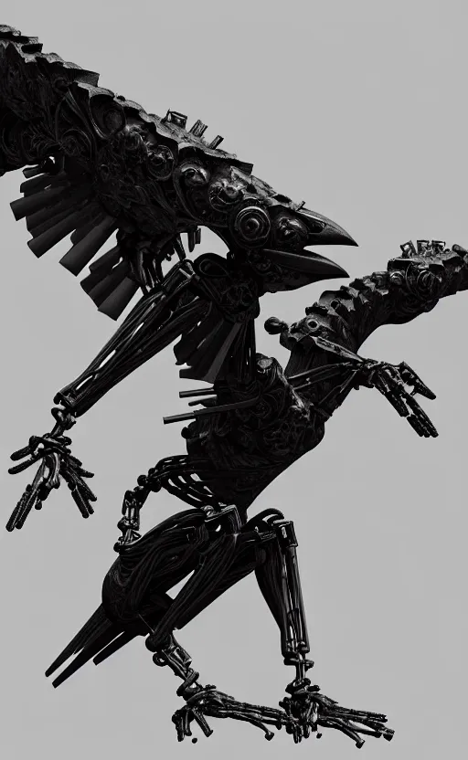 Prompt: biomechanical corvid, style of h. r. geiger, cinematic render