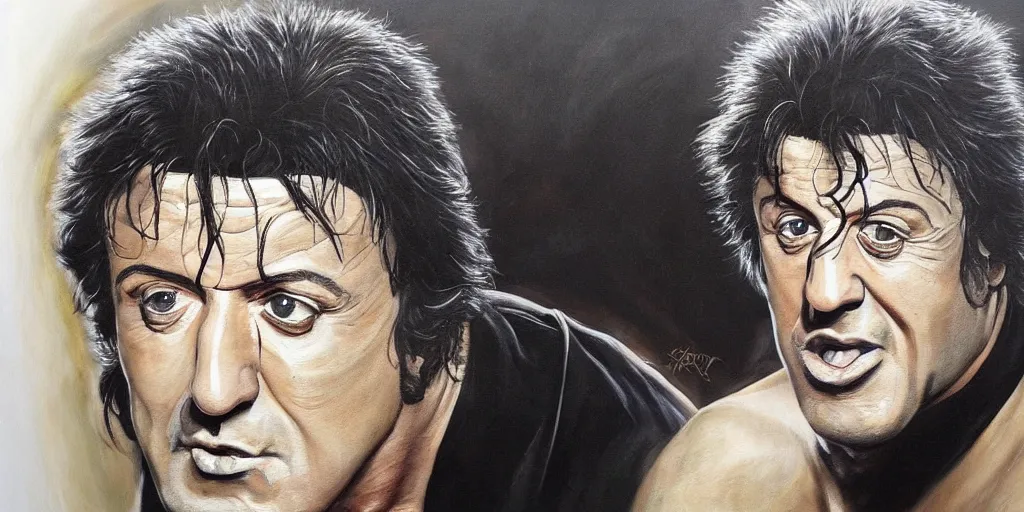 Image similar to a beautiful painting of sylvester stallone by aaron horkey, trending on artstation