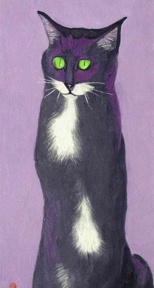 Image similar to bosch painting of a cat with purple eyes