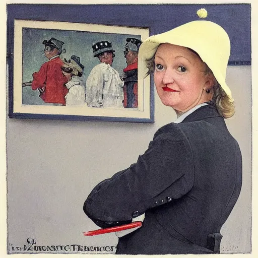 Image similar to conservative mp liz truss wearing a dunces cap, norman rockwell painting