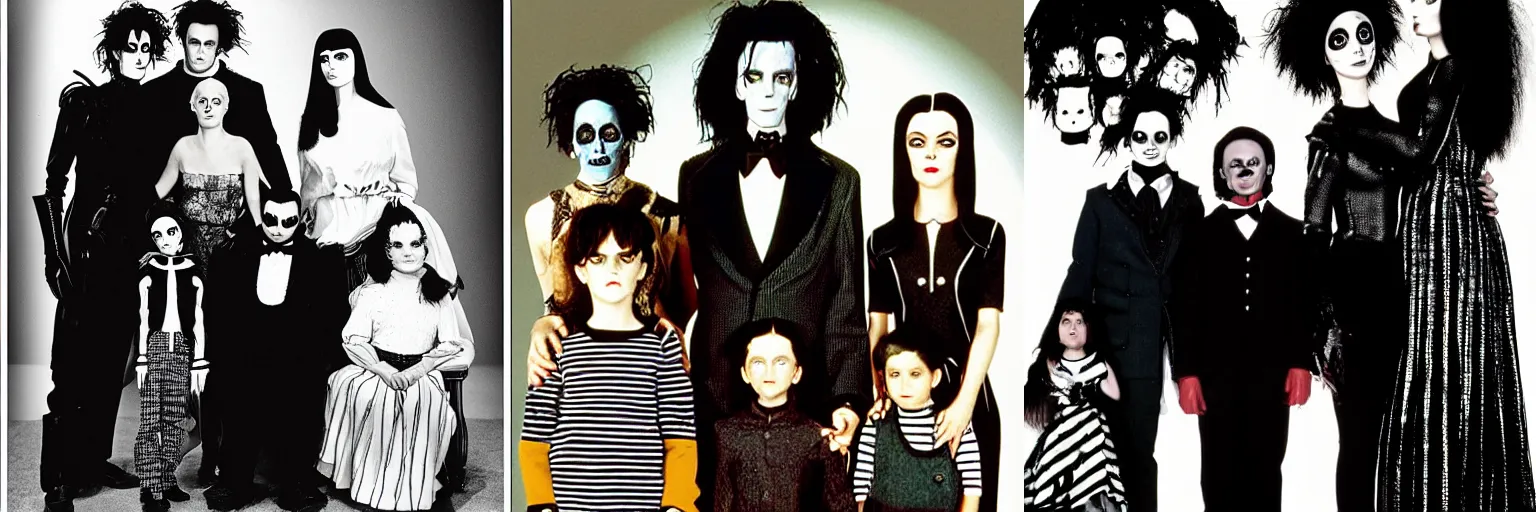 Prompt: Edward Scissorhands and the Addams family, family portrait