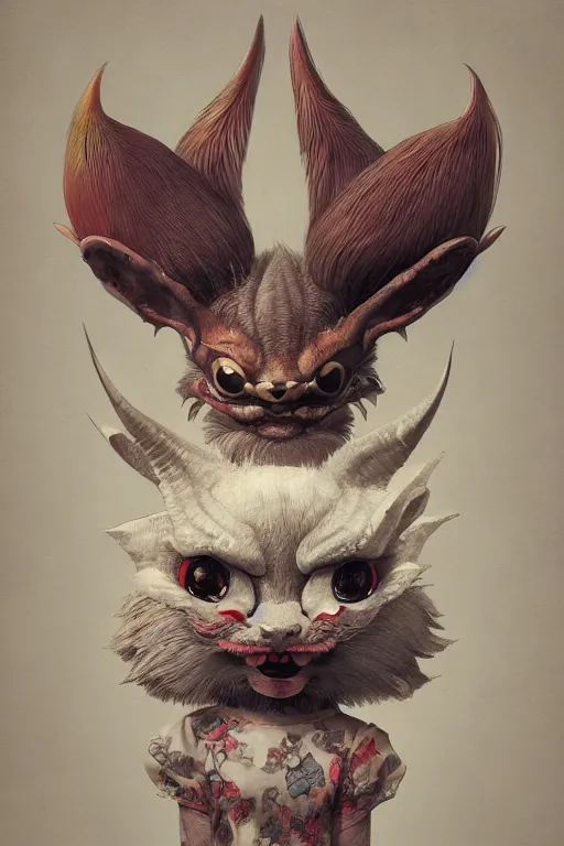 Image similar to a portrait of a cute japanese devil animal illustrated by miyazaki by karol bak, james jean, tom bagshaw, rococo, sharp focus, trending on artstation, cinematic lighting, hyper realism, octane render, 8 k, hyper detailed, vivid, ultra detailed, highly detailed