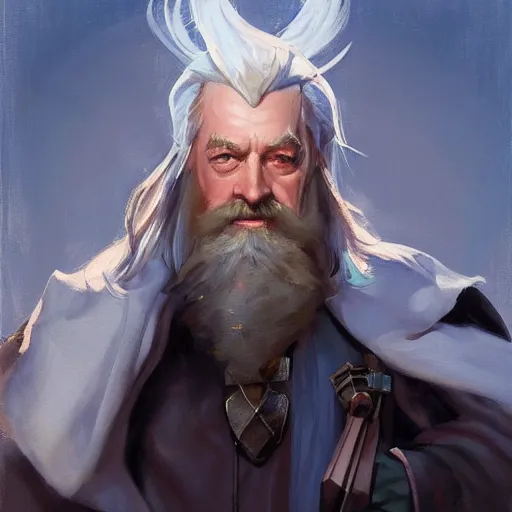 Image similar to greg manchess portrait painting of partially armored albus dumbledore as overwatch character, medium shot, asymmetrical, profile picture, organic painting, sunny day, matte painting, bold shapes, hard edges, street art, trending on artstation, by huang guangjian and gil elvgren and sachin teng