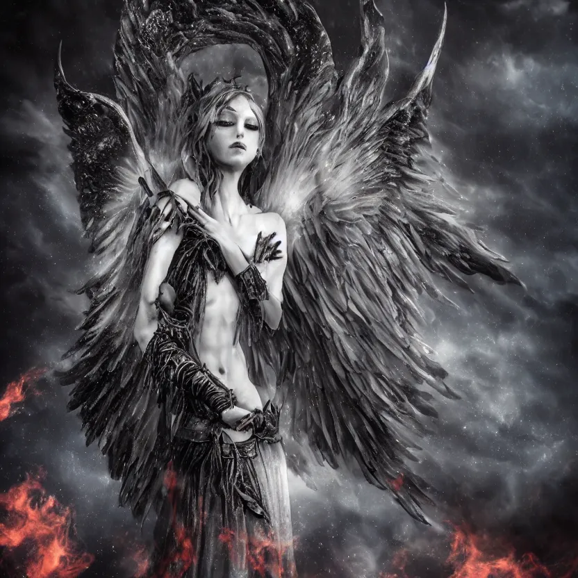 Image similar to stunning Gothic angel of epic cosmic of fire ice dark and mysterious, atmospheric, ominous, eerie, cinematic, Epic, 8k, 4k, ultra detail, ultra realistic, rendered by awesomeness