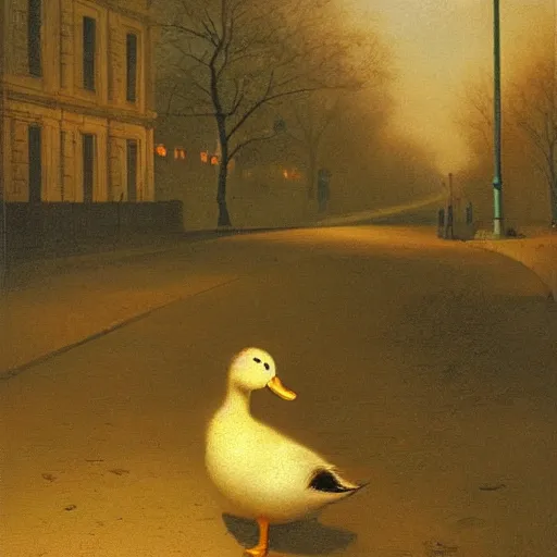 Image similar to lonely duck under a street light by august friedrich schenck, oil painting, close - up