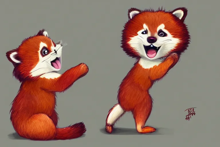 Image similar to cute cartoon drawing of a red panda waking up from bed yawning and stretching, character art, painting, trending on artstation