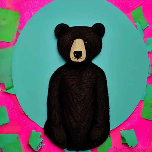 Prompt: a bear in a pink background, studio lighting