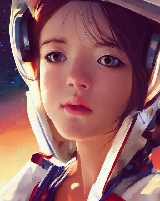 Image similar to portrait Anime astronaut girl cute-fine-face, pretty face, realistic shaded Perfect face, fine details. Anime. realistic shaded lighting by Ilya Kuvshinov Giuseppe Dangelico Pino and Michael Garmash and Rob Rey, IAMAG premiere, WLOP matte print, cute freckles, masterpiece