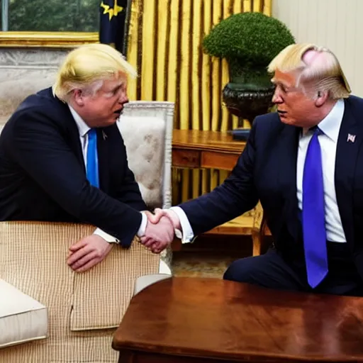 Image similar to a photo of boris johnson and donald trump trading nuclear codes