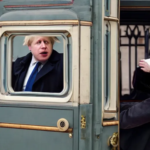 Image similar to movie scene boris johnson in kgb uniform, photorealistic, highly detailed 8 k