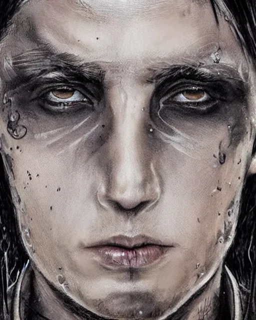 Prompt: synyster gates ( avenged sevenfold ), hyper realistic face, beautiful eyes, fantasy art, in the style of greg rutkowski, intricate, hyper detailed, smooth