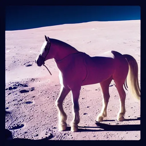 Image similar to “ a lathe dappled gray arabian horse riding on nasa astronaut back in a pink space suit on the moon ”