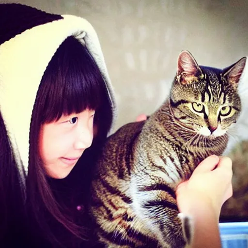 Image similar to “ a girl called lia with her cat ”