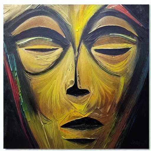 Image similar to a face made by super fine lines, abstract oil painting