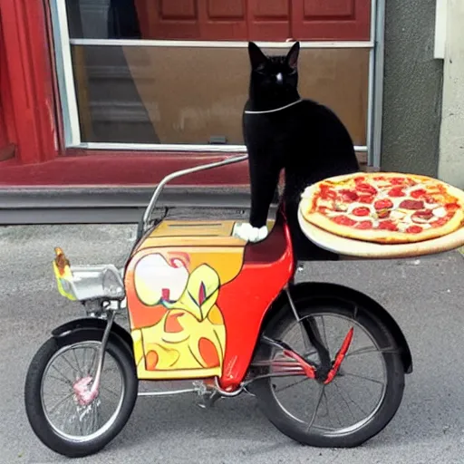 Image similar to a cat working as pizza delivery man