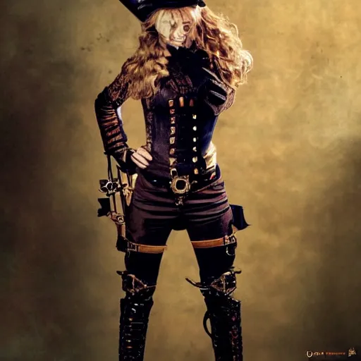 Prompt: whole body photo of natalie dormer as a steampunk warrior