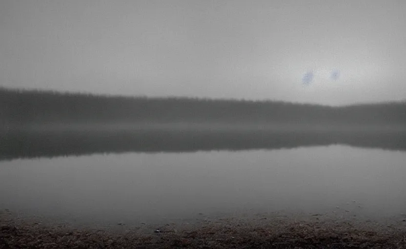 Image similar to extreme low angle camera lens partially submerged in water showing the surface of a lake, scene from a film directed by charlie kaufman ( 2 0 0 1 ), foggy volumetric light morning, extremely moody, cinematic shot on anamorphic lenses