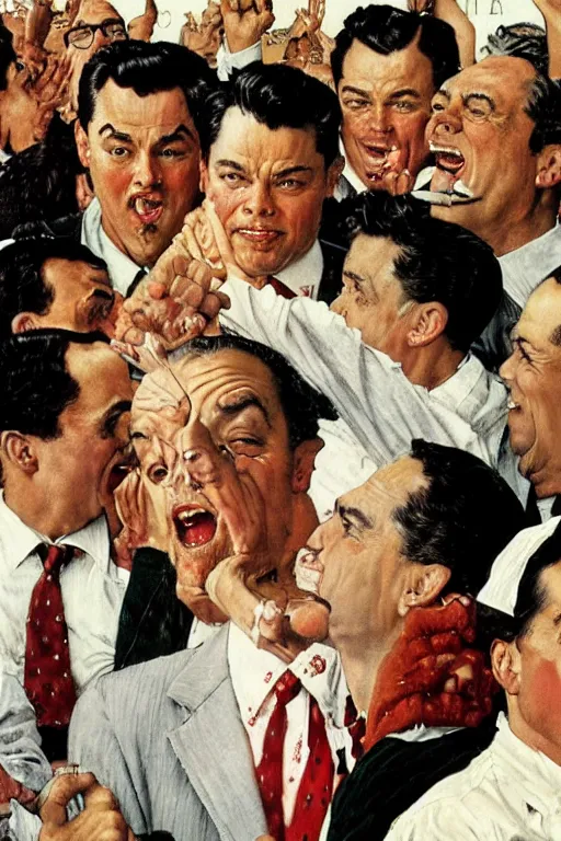 Image similar to the wolf of wall street painted by Norman Rockwell