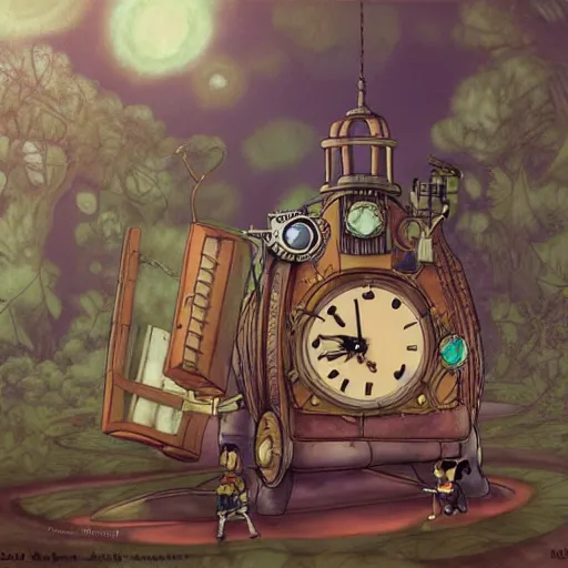 Image similar to dream a steampunk time machine by vanessa morales, studio ghibli,
