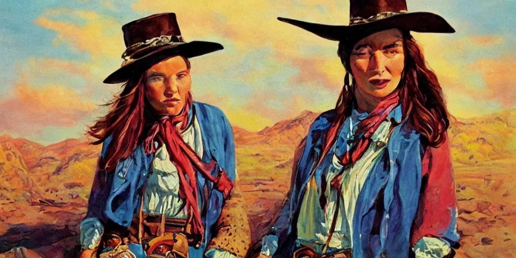 Image similar to wild west outlaw woman, colorful