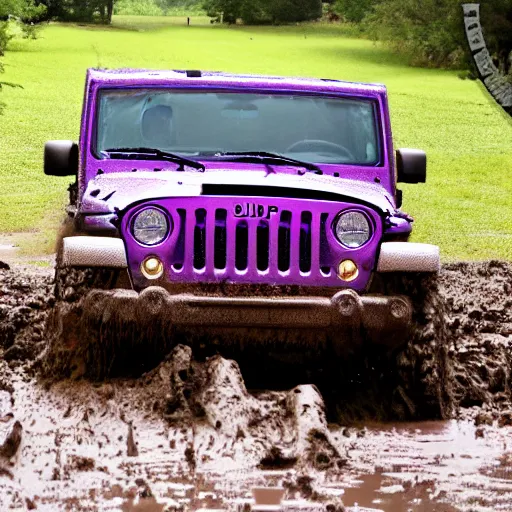 Prompt: purple jeep covered in mud