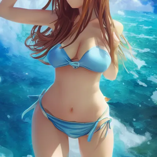 Image similar to seen from above : a giant macro very beautiful young yuuki asuna, full body, long wavy hair, sky blue eyes, full round face, bikini, miniskirt, laying on a miniature crowd, cinematic wallpaper by stanley artgerm lau