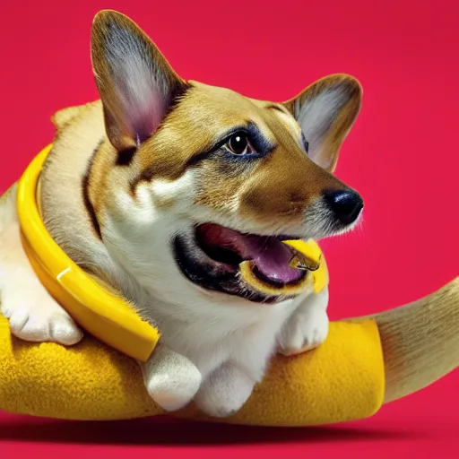 Image similar to cheeseburger corgi chimera. Portrait photography