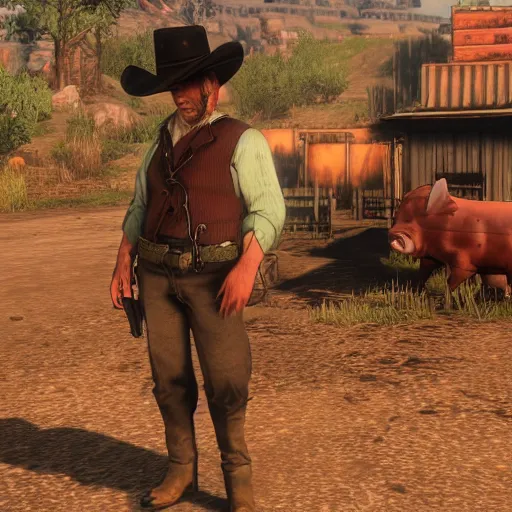 Prompt: Pig from the save the west from red dead redemption video game From 2018