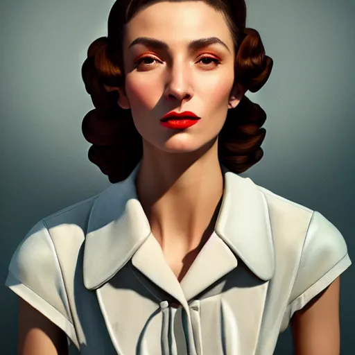 Prompt: A videogame portrait of a Spanish young woman with high cheekbones. Good bone structure. Dressed in 1940s style. Highly detailed, fine Art, high detail, great lighting, 8k resolution, masterpiece, concept art, illustration, clear eyes, painting oil on canvas, octane render, HDR, trending on artstation, 4k, 8k, HD