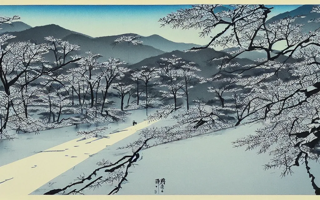 Image similar to 🌅 🌨 ❄🎋. shin - hanga.